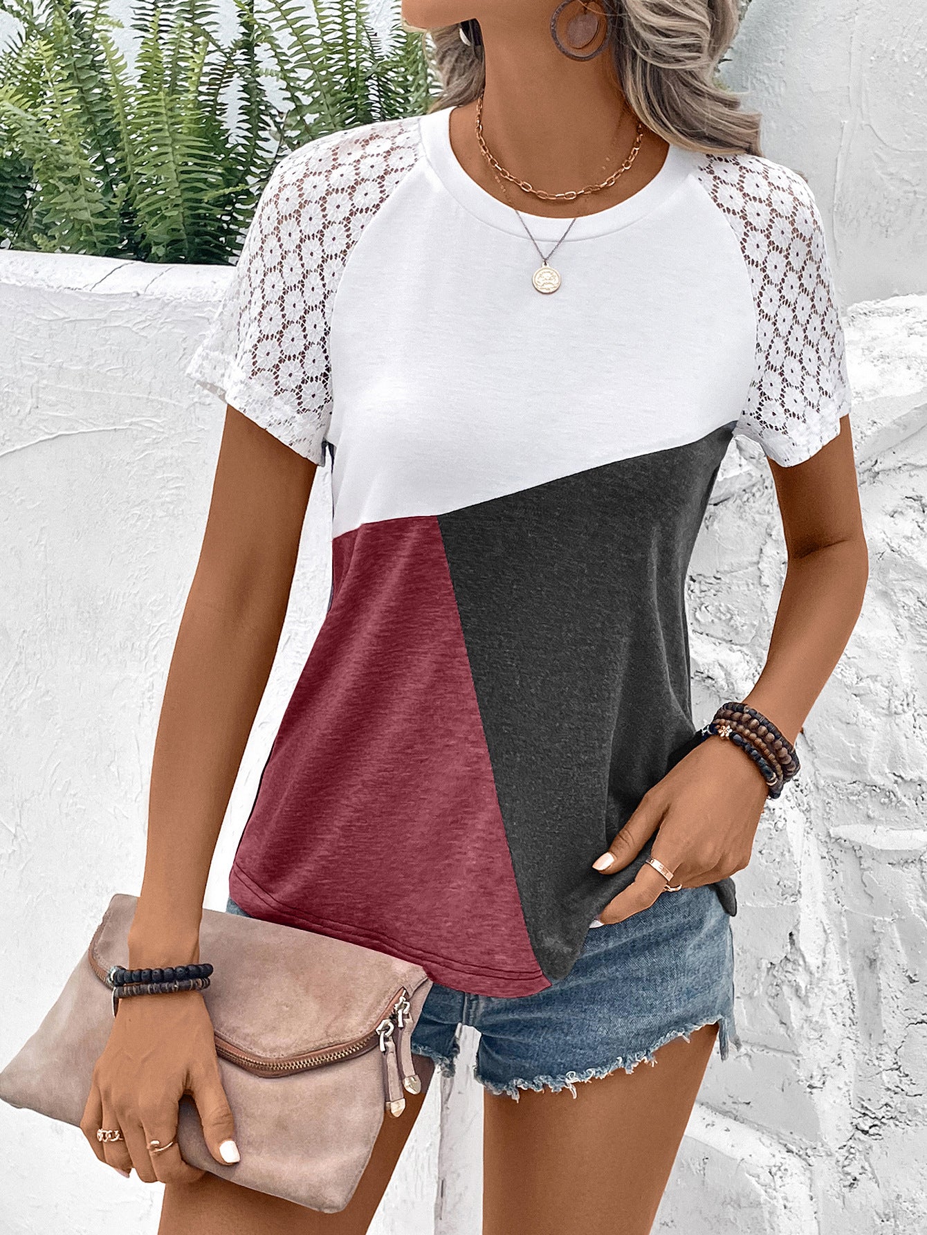 Ivy Lane Color Block Raglan Sleeve Round Neck Tee