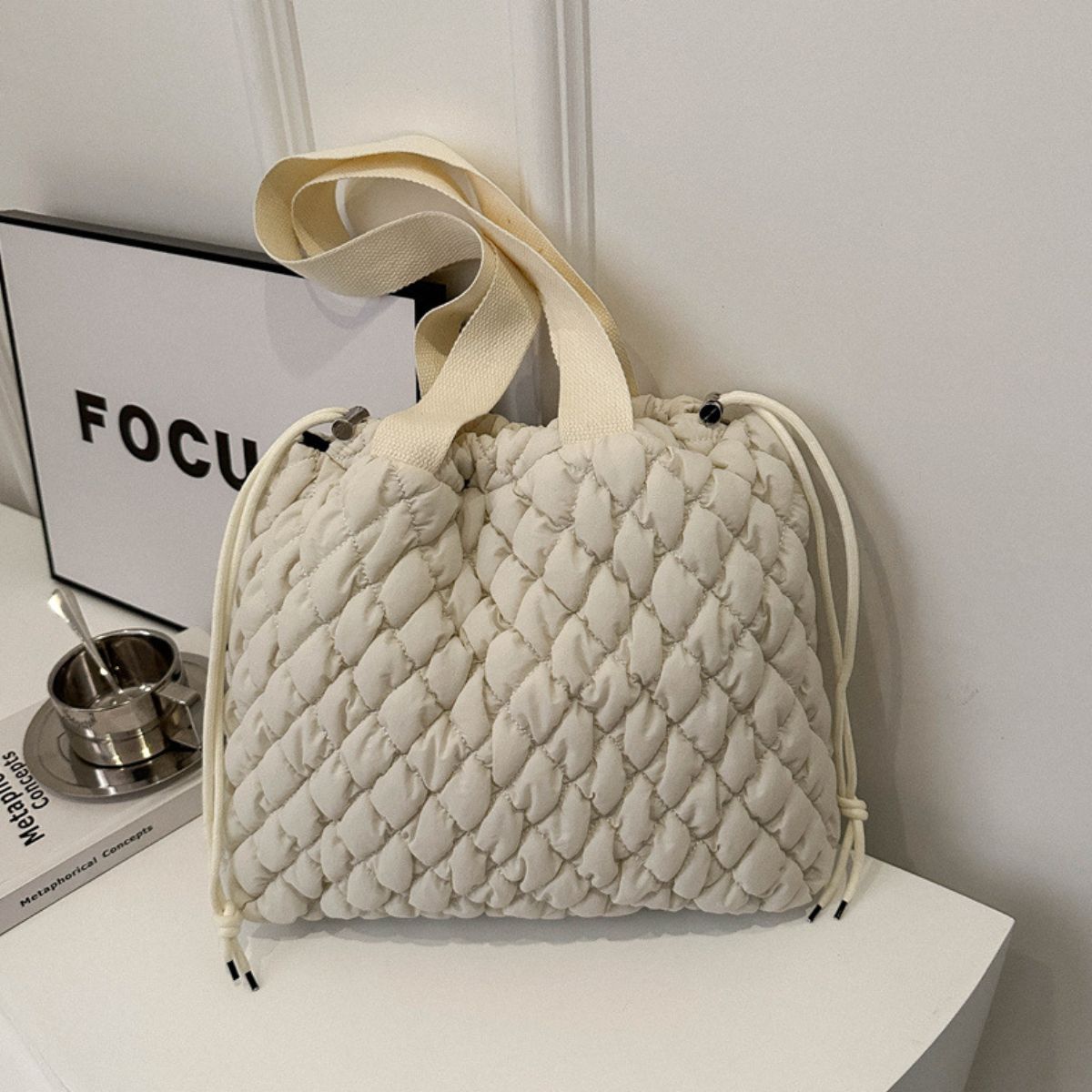 Drawstring Bubble Texture Tote Bag