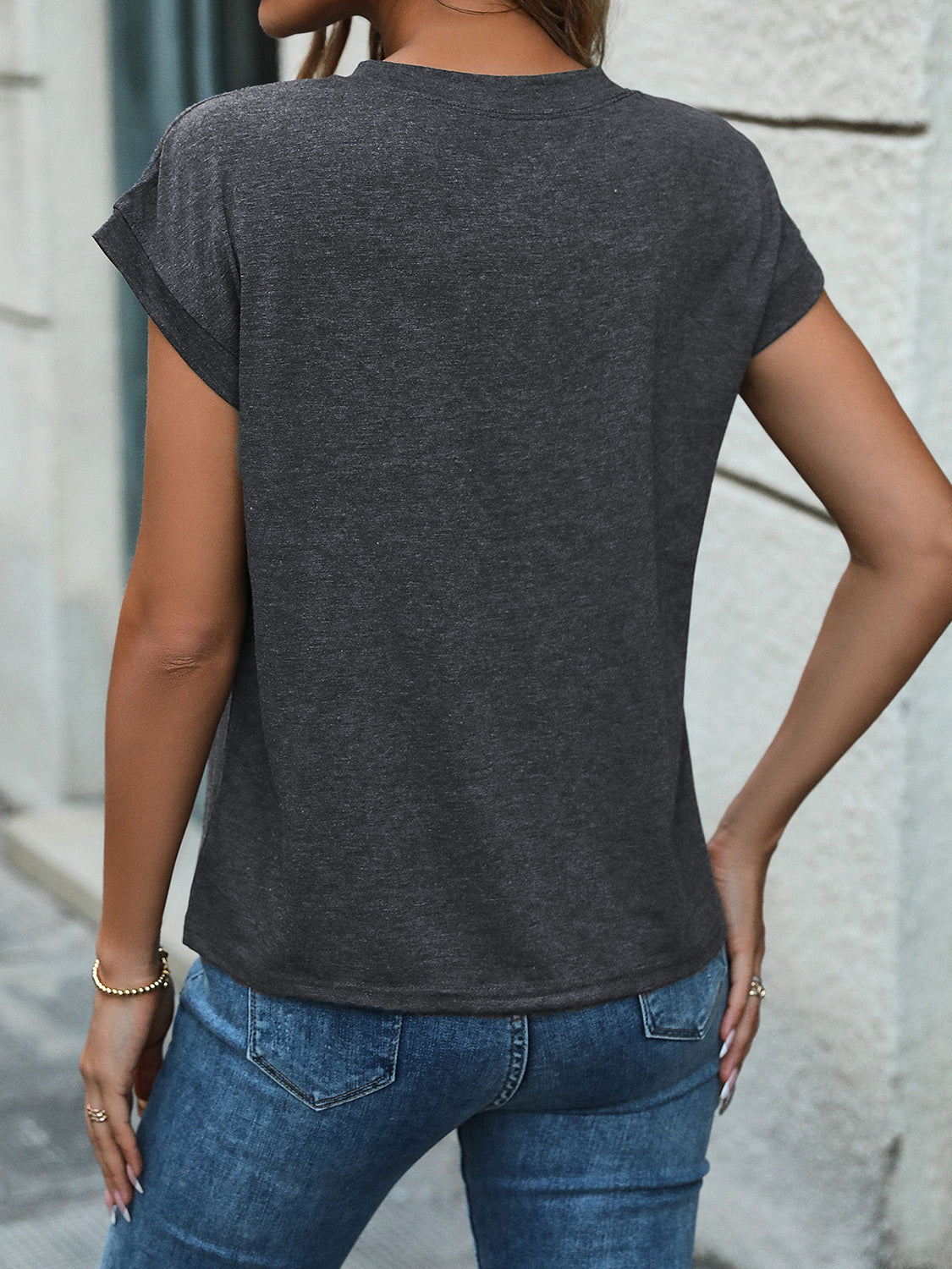 Perfee Half Button Round Neck T-Shirt