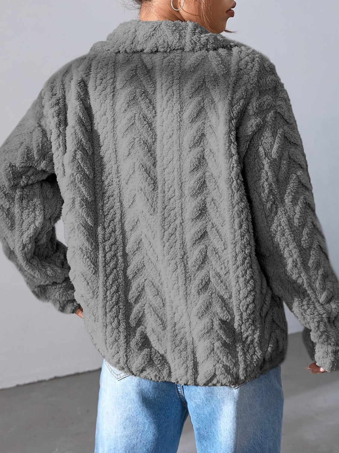 Fuzzy Zip Up Long Sleeve Jacket