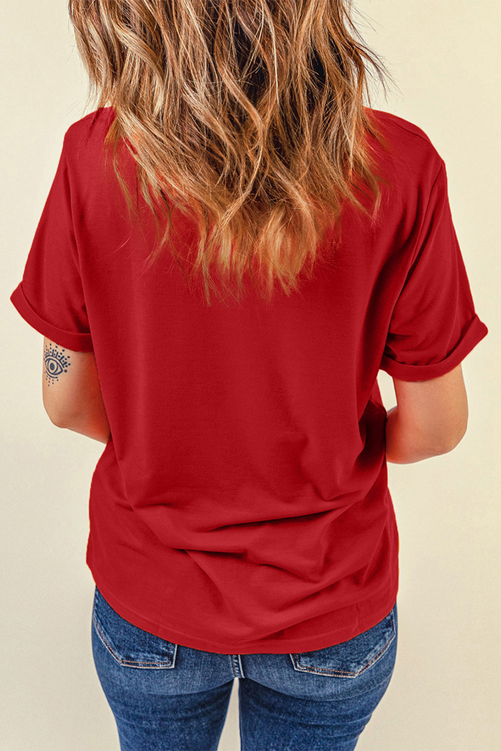 Round Neck Cuffed Short Sleeve Tee